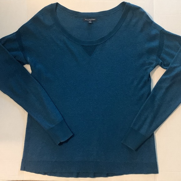 American Eagle Outfitters Sweaters - American Eagle Outfitters Solid Teal Long Sleeve Crewneck Pullover Sweater Small